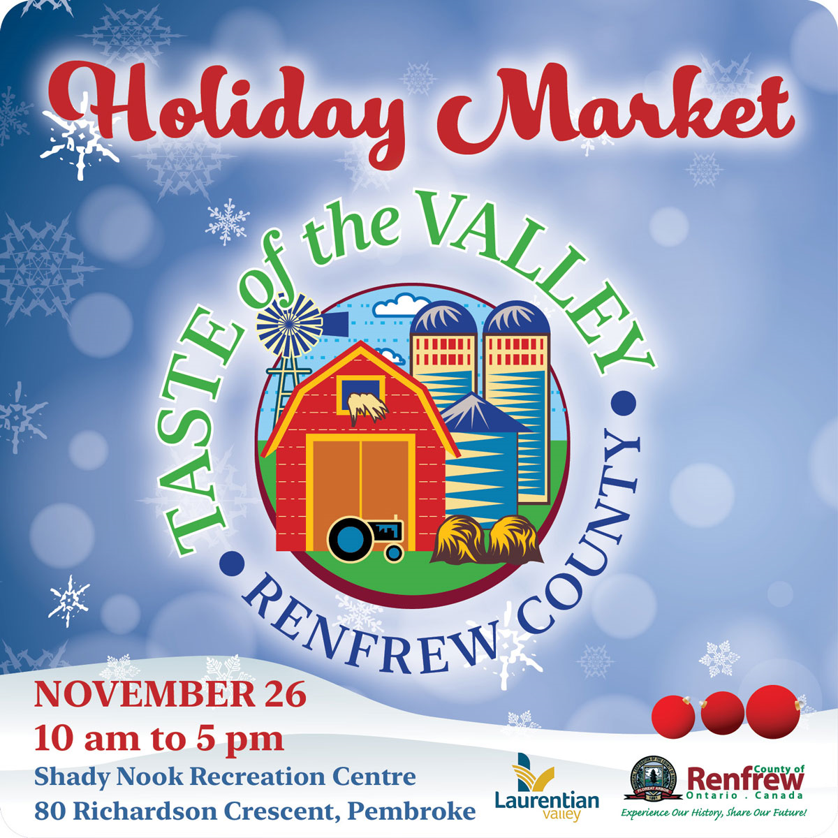 Poster with event details for Taste of the Valley Holiday Market.