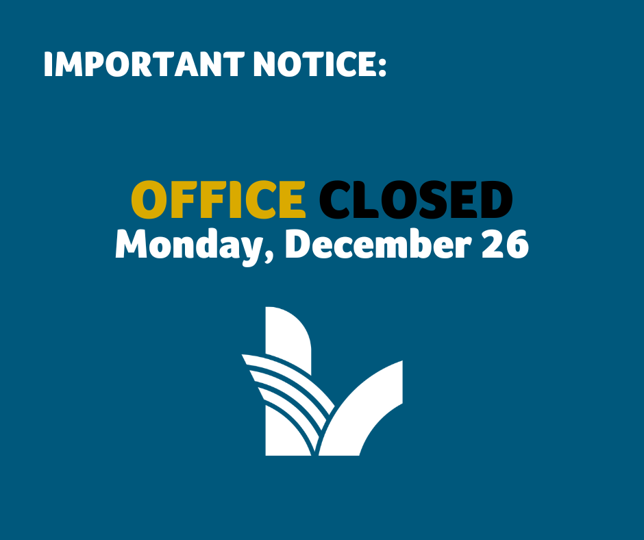 Graphic announcing office closure for the holidays.
