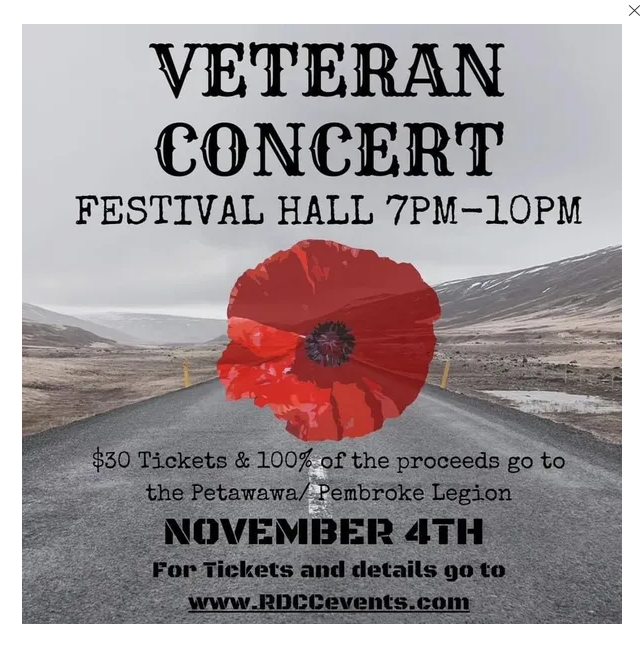 Concert graphic with a red poppy in the centre along with the event details.