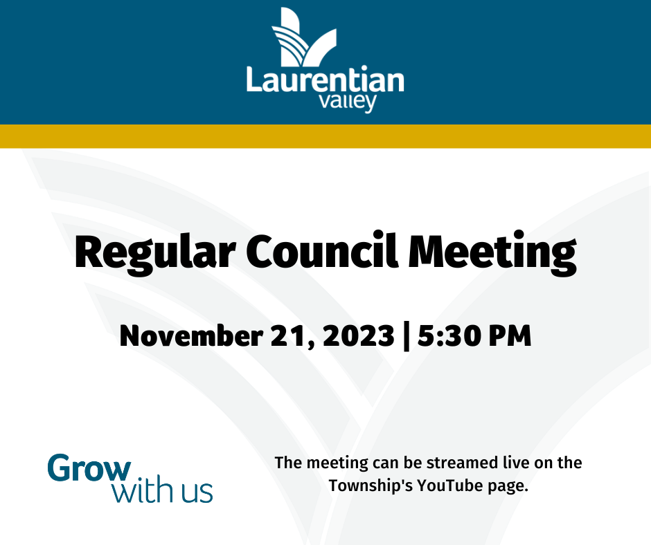 LV branded graphic and colours with information about the regular council meeting on November 21st.