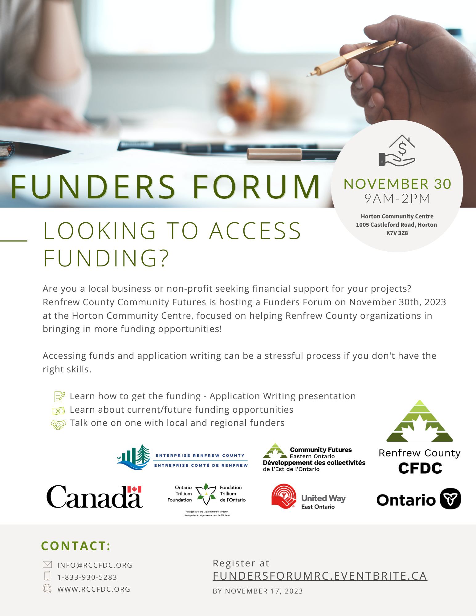 Poster with text about the Funders Forum event including logos from partnership organizations.